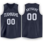 Custom Name Number Basketball Jersey V-Neck Personalized Navy White Team Personalized Navy White V-Neck Basketball Jersey