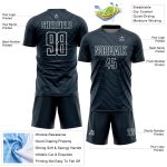 Custom Name and Number Soccer Jersey - Personalized Navy White Wavy Lines Sublimation Uniform Personalized Navy White Wavy