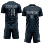 Custom Name and Number Soccer Jersey - Personalized Navy White Wavy Lines Sublimation Uniform Personalized Navy White Wavy