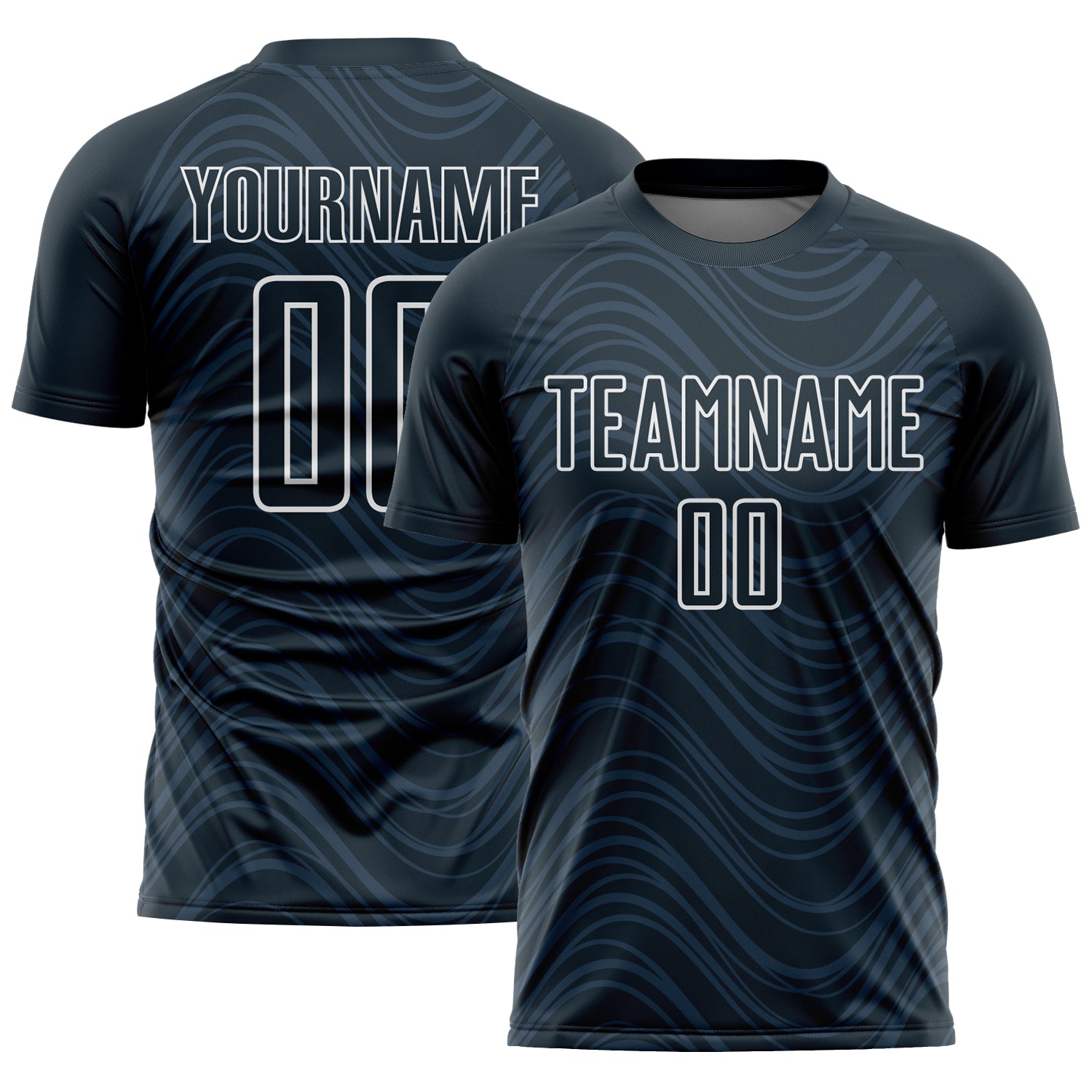 Custom Name and Number Soccer Jersey - Personalized Navy White Wavy Lines Sublimation Uniform Personalized Navy White Wavy
