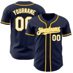 Custom Name and Number Personalized Authentic Baseball Jersey - Navy and Yellow Team Jersey Personalized Navy White-Yellow