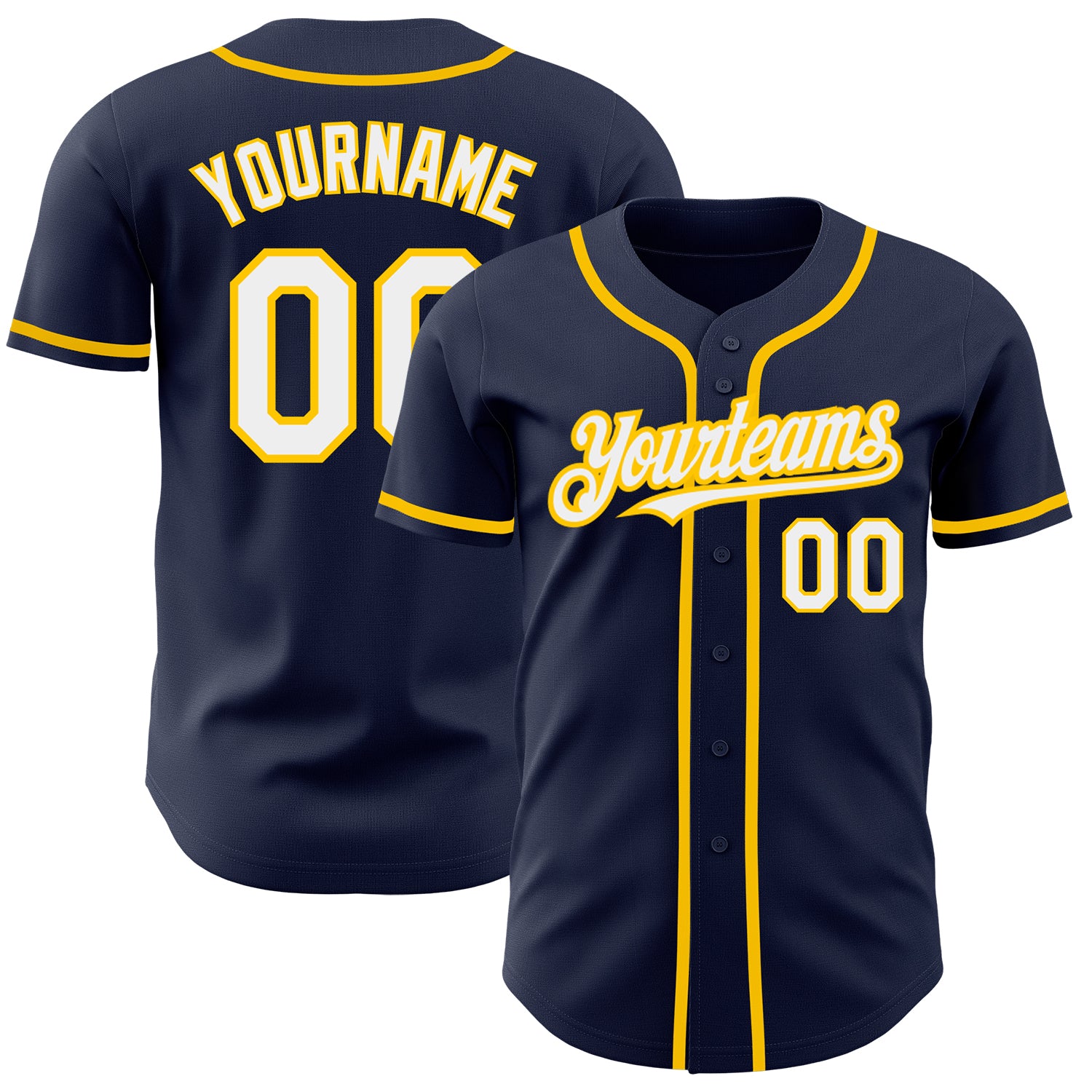 Custom Name and Number Personalized Authentic Baseball Jersey - Navy and Yellow Team Jersey Personalized Navy White-Yellow