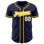 Custom Name and Number Personalized Authentic Baseball Jersey - Navy and Yellow Team Jersey Personalized Navy White-Yellow