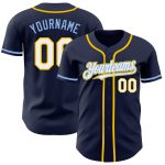 Custom Authentic Baseball Jersey with Personalized Name and Number - Navy, White, Yellow, Light Blue Personalized Navy White