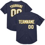 Custom Name Number Personalized Throwback Baseball Jersey - Navy White Yellow Mesh Authentic Personalized Navy White-Yellow