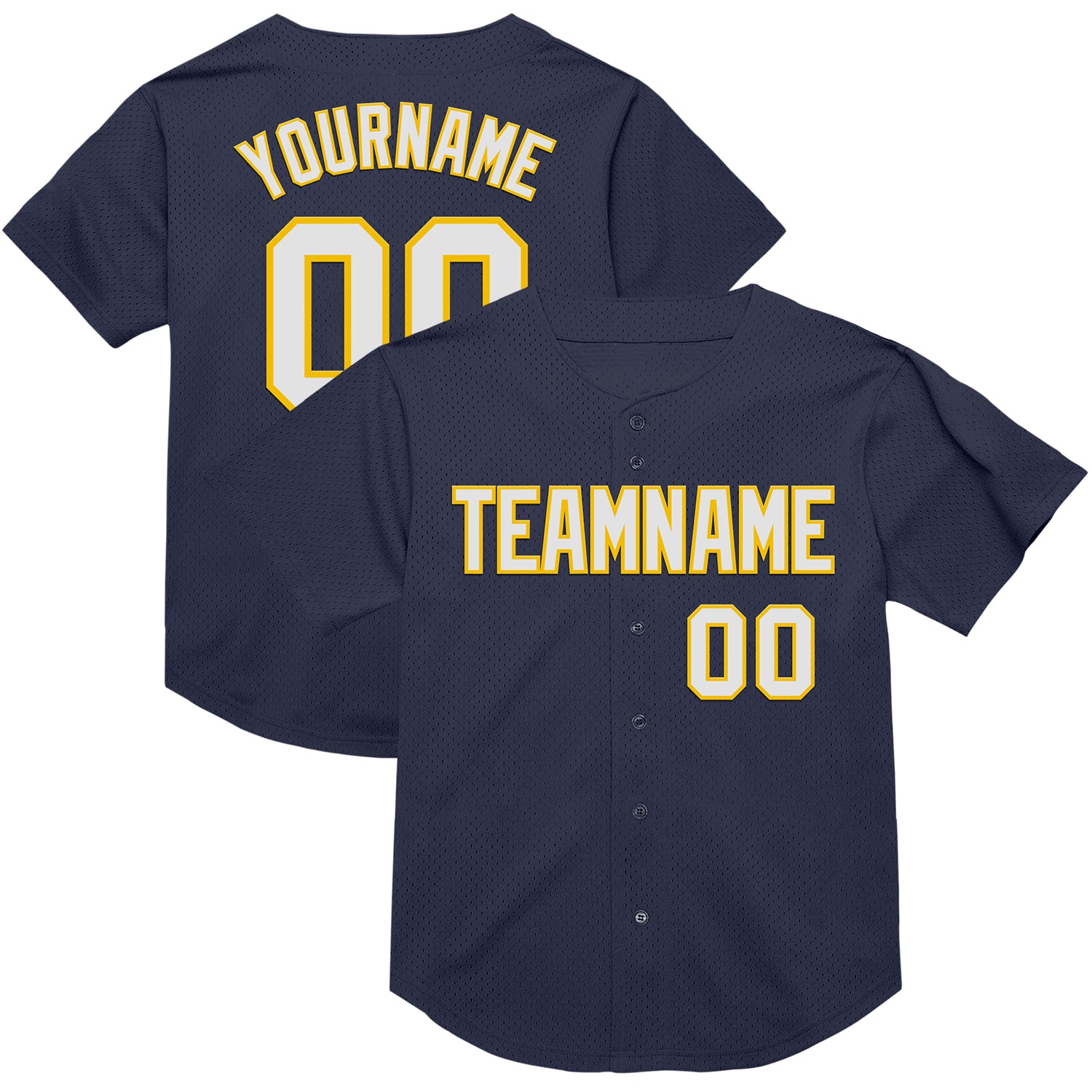 Custom Name Number Personalized Throwback Baseball Jersey - Navy White Yellow Mesh Authentic Personalized Navy White-Yellow