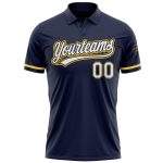 Personalized Custom Name and Number Golf Polo Shirt - Navy White-Yellow Performance Vapor Design Personalized Navy White-Yellow