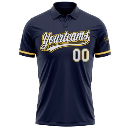 Personalized Custom Name and Number Golf Polo Shirt - Navy White-Yellow Performance Vapor Design Personalized Navy White-Yellow