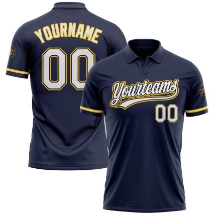Personalized Custom Name and Number Golf Polo Shirt - Navy White-Yellow Performance Vapor Design Personalized Navy White-Yellow