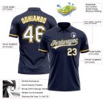 Personalized Custom Name and Number Golf Polo Shirt - Navy White-Yellow Performance Vapor Design Personalized Navy White-Yellow