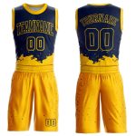Custom Name and Number Sublimation Basketball Jersey - Personalized Navy Yellow Color Splash Round Neck Team Suit Personalized