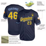 Custom Name Number Navy Yellow Light Blue Mesh Baseball Jersey Personalized Authentic Throwback Team Apparel Personalized