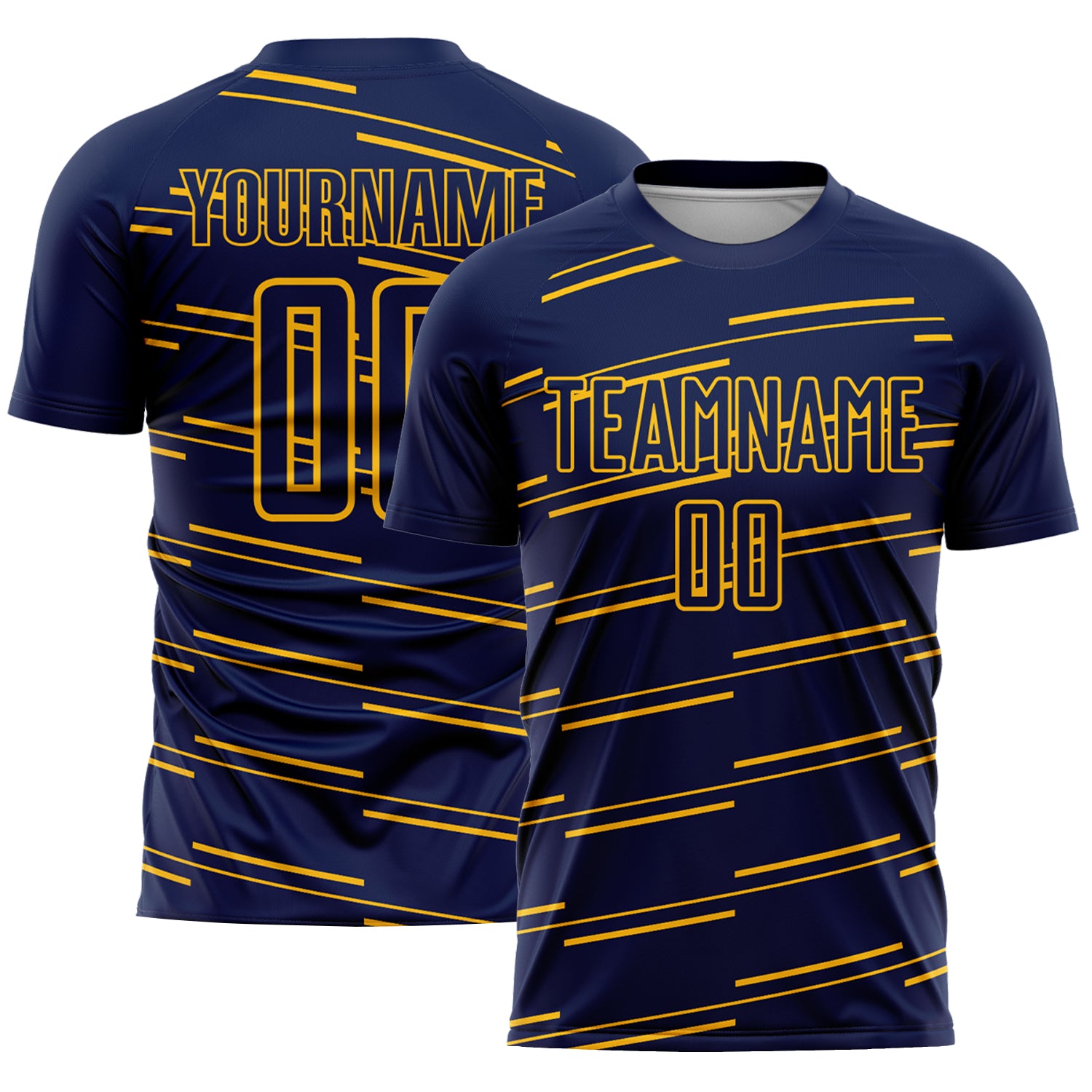 Custom Soccer Jersey with Personalized Name & Number - Navy Yellow Lines Sublimation Uniform Personalized Navy Yellow Lines