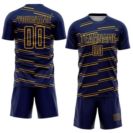 Custom Soccer Jersey with Personalized Name & Number - Navy Yellow Lines Sublimation Uniform Personalized Navy Yellow Lines