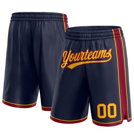 Custom Team Basketball Shorts with Personalized Name and Number - Navy Yellow-Maroon Authentic Design Personalized Navy Yellow-Maroon