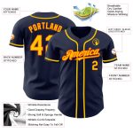 Custom Name and Number Personalized Baseball Jersey - Navy Yellow-Orange Authentic Team Gear Personalized Navy Yellow-Orange