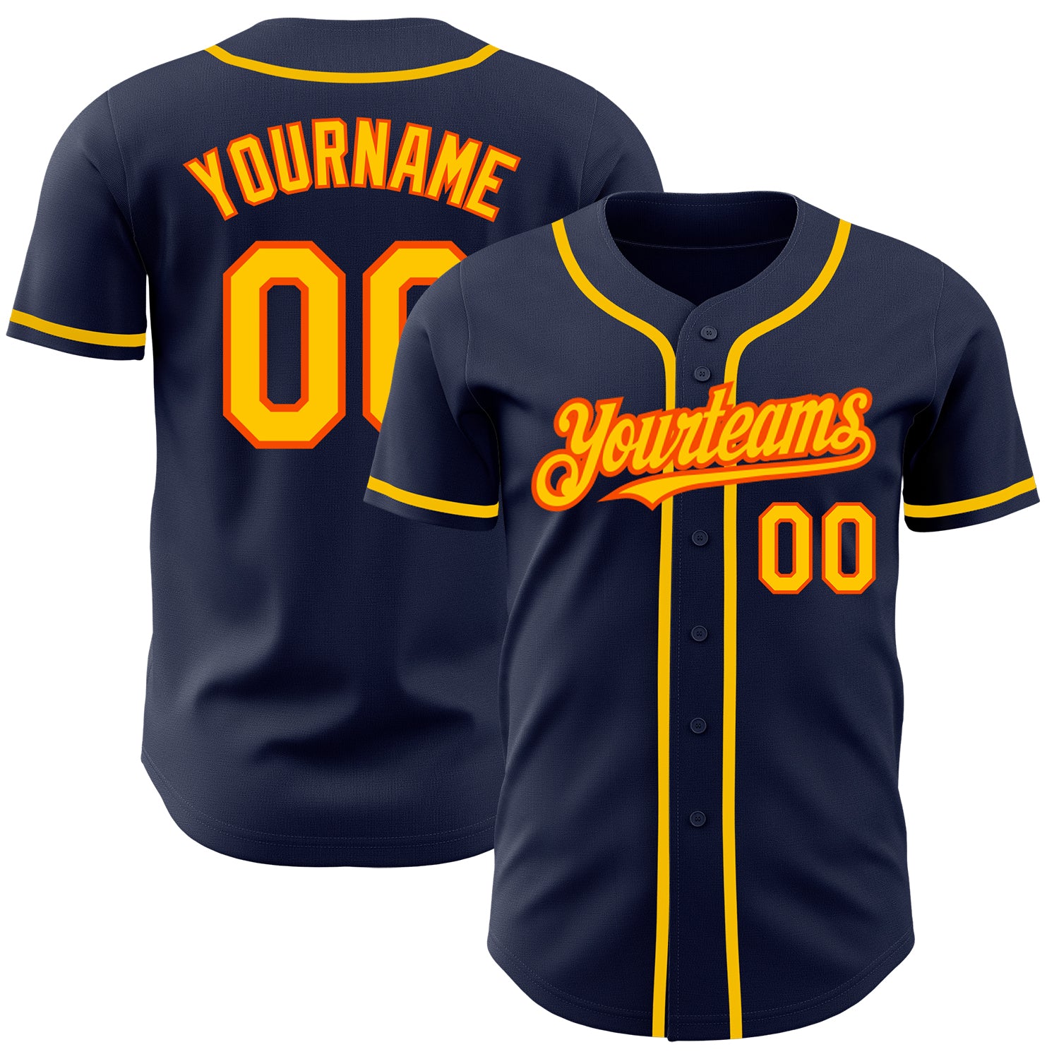 Custom Name and Number Personalized Baseball Jersey - Navy Yellow-Orange Authentic Team Gear Personalized Navy Yellow-Orange