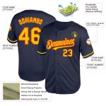 Custom Personalized Mesh Baseball Jersey - Navy Yellow-Orange Throwback with Team Name and Number Personalized Navy Yellow-Orange