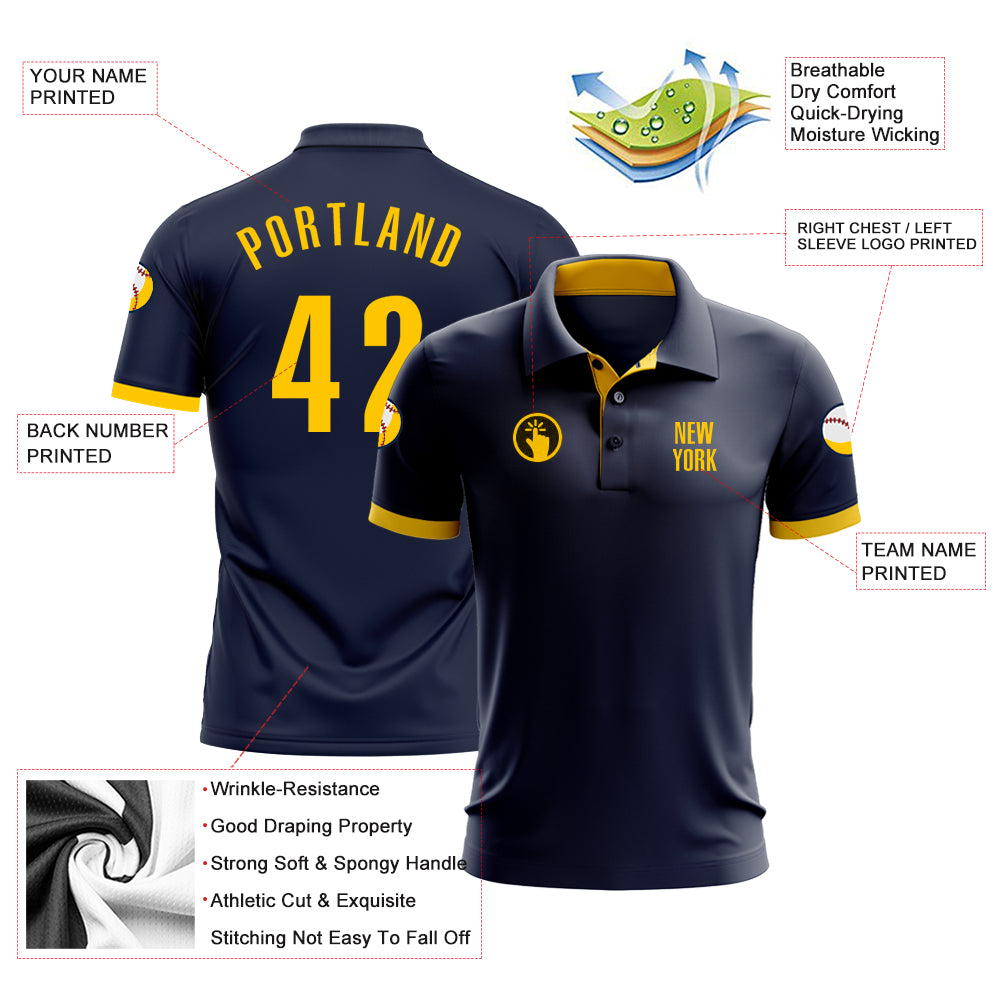 Personalized Navy Yellow Performance Golf Polo Shirt Team Custom Name and Number Custom Team Name Number Polo Shirt Navy Yellow Performance Golf Shirt Personalized Navy Yellow Performance Golf Polo Shirt - Image 3