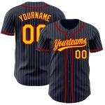 Custom Name Number Navy Yellow Pinstripe Red Authentic Baseball Jersey Personalized Navy Yellow Pinstripe Red Authentic Baseball