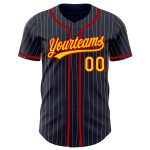 Custom Name Number Navy Yellow Pinstripe Red Authentic Baseball Jersey Personalized Navy Yellow Pinstripe Red Authentic Baseball
