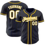 Custom Name and Number Personalized Navy Yellow Pinstripe Authentic Baseball Jersey Personalized Navy Yellow Pinstripe White