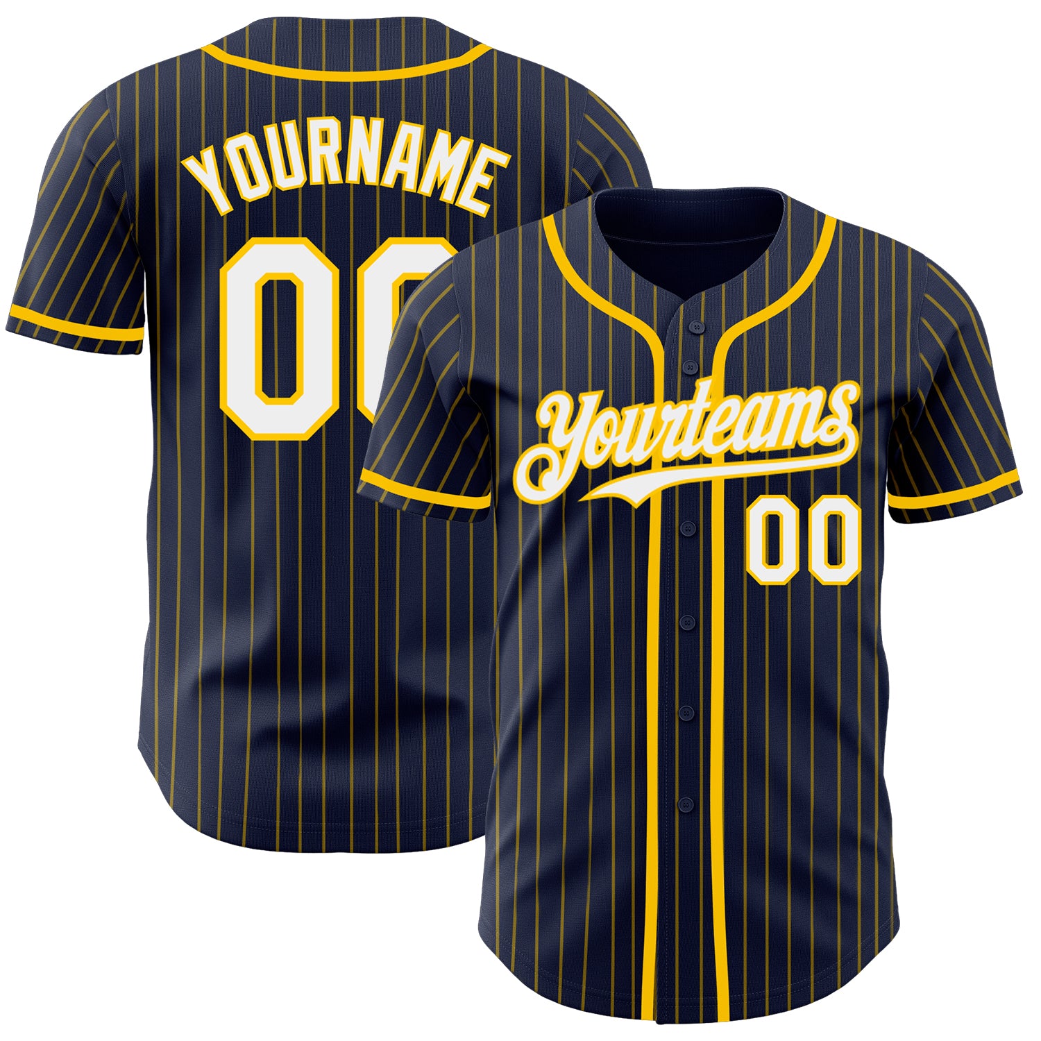 Custom Name and Number Personalized Navy Yellow Pinstripe Authentic Baseball Jersey Personalized Navy Yellow Pinstripe White