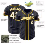 Custom Name and Number Personalized Navy Yellow Pinstripe Authentic Baseball Jersey Personalized Navy Yellow Pinstripe White