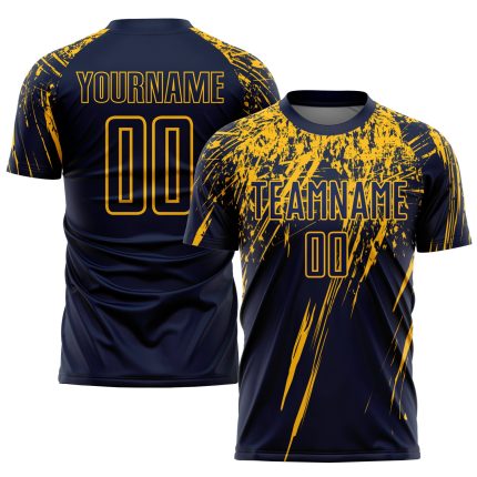 Custom Name Number Soccer Jersey Navy Yellow Personalized Team Uniform Personalized Navy Yellow Sublimation Soccer Uniform