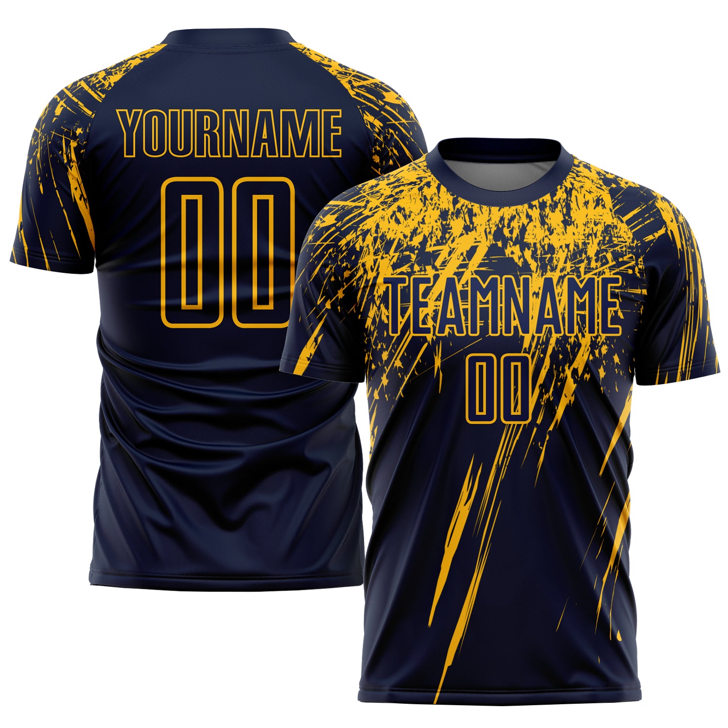 Custom Name Number Soccer Jersey Navy Yellow Personalized Team Uniform Personalized Navy Yellow Sublimation Soccer Uniform