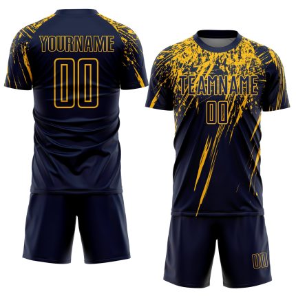 Custom Name Number Soccer Jersey Navy Yellow Personalized Team Uniform Personalized Navy Yellow Sublimation Soccer Uniform