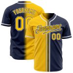 Custom Name and Number Personalized Navy Yellow-White Gradient Fashion Baseball Jersey Personalized Navy Yellow-White Authentic