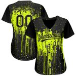 Custom Name Number Baseball Jersey - Neon Green Black 3D Dripping Splatter Art Design Personalized Neon Green Black 3D Pattern