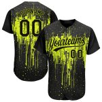 Custom Name Number Baseball Jersey - Neon Green Black 3D Dripping Splatter Art Design Personalized Neon Green Black 3D Pattern