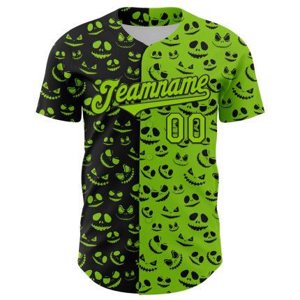 Custom Name and Number Neon Green Black 3D Pattern Halloween Rave Baseball Jersey Personalized Neon Green Black 3D Pattern