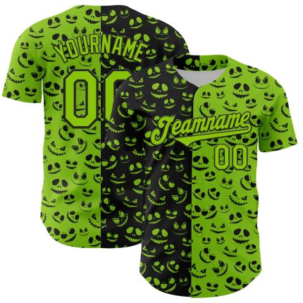 Custom Name and Number Neon Green Black 3D Pattern Halloween Rave Baseball Jersey Personalized Neon Green Black 3D Pattern