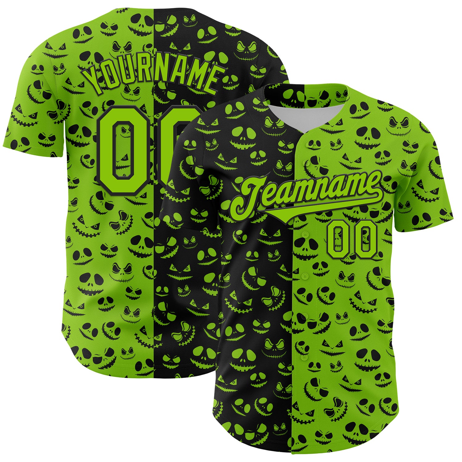 Custom Name and Number Neon Green Black 3D Pattern Halloween Rave Baseball Jersey Personalized Neon Green Black 3D Pattern