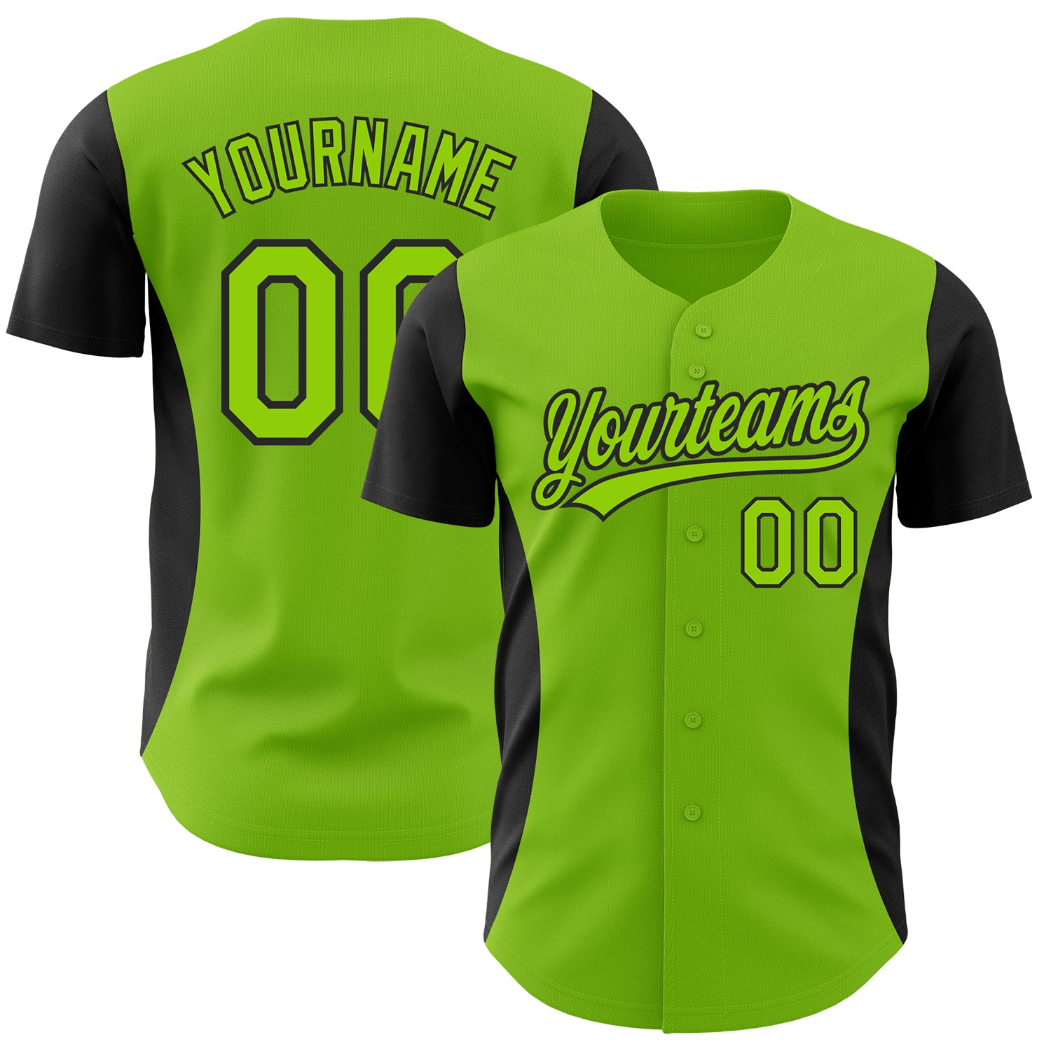 Custom Neon Green 3D Pattern Baseball Jersey with Side Stripes, Personalized Team Name and Number, Authentic Design Personalized