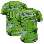 Custom Name and Number Tropical Palm Trees 3D Pattern Design Baseball Jersey - Personalized Neon Green and Black Personalized