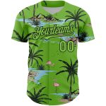 Custom Name and Number Tropical Palm Trees 3D Pattern Design Baseball Jersey - Personalized Neon Green and Black Personalized
