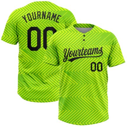 Custom Neon Green Black 3D Pattern Softball Jersey Unisex with Personalized Name and Number, Two-Button Design Personalized