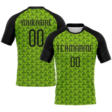 Custom Neon Green Black Geometric Volleyball Uniform Jersey with Name and Number - Personalized Team Apparel Personalized