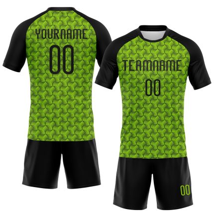 Custom Neon Green Black Geometric Volleyball Uniform Jersey with Name and Number - Personalized Team Apparel Personalized