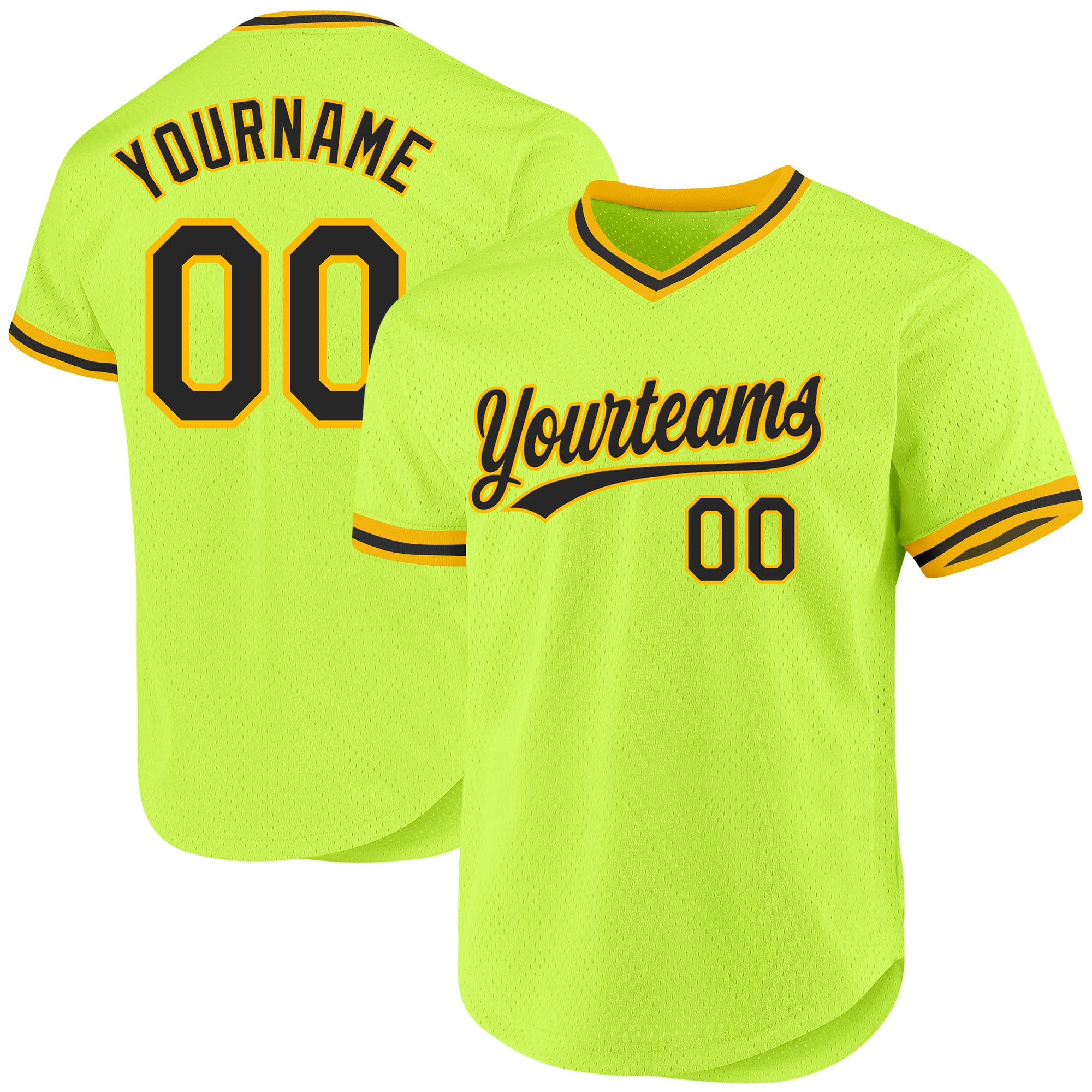 Custom Neon Green Black-Gold Baseball Jersey with Personalized Name & Number - Authentic Throwback Design Personalized Neon