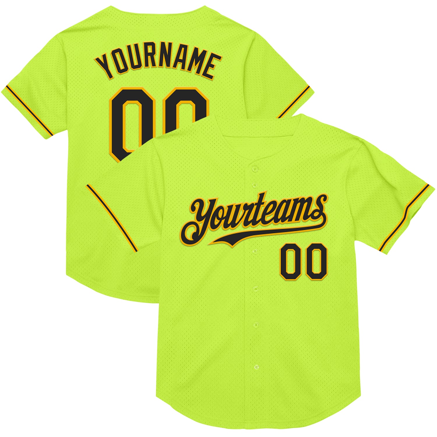 Custom Neon Green Black-Gold Baseball Jersey with Personalized Name and Number - Authentic Throwback Style Personalized Neon