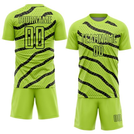 Custom Name and Number Soccer Uniform Jersey - Personalized Neon Green with Black Lines and Dots Design Personalized Neon