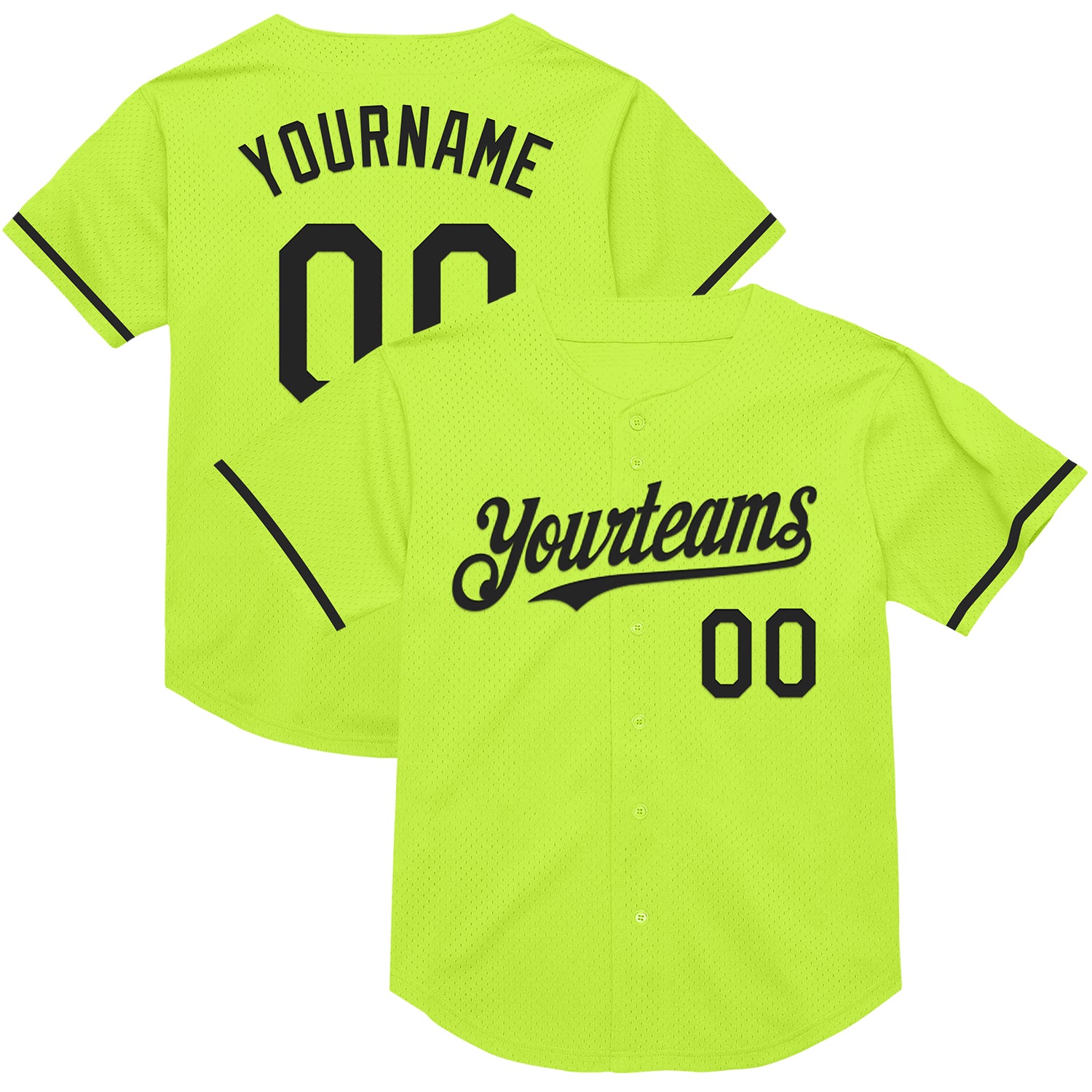 Custom Name Number Authentic Baseball Jersey Neon Green Black Mesh Throwback Personalized Neon Green Black Mesh Authentic