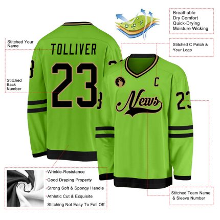 Custom Neon Green and Black Hockey Jersey with Personalized Name and Number - Team Apparel Personalized Neon Green Black-Old