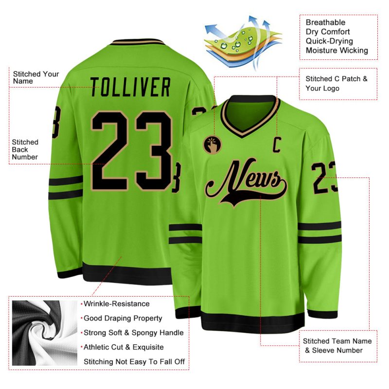 Custom Neon Green and Black Hockey Jersey with Personalized Name and Number - Team Apparel Personalized Neon Green Black-Old