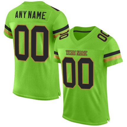 Custom Neon Green and Black Football Jersey with Team Name & Number - Authentic Mesh Jersey Personalized Neon Green Black-Old